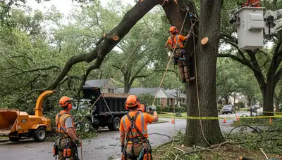Emergency tree removal crew in Memphis, TN clearing storm-damaged fallen trees