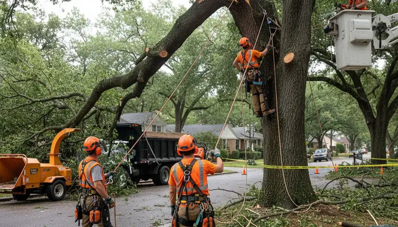 Emergency tree removal crew in Memphis, TN clearing storm-damaged fallen trees