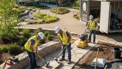 Memphis, TN tree service crew providing landscape design and arbor care for a residential property