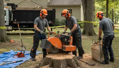 Memphis, TN stump removal service clearing a yard stump for a tree service job