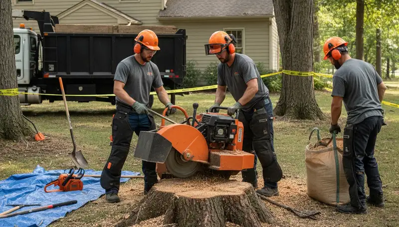 Memphis, TN stump removal service clearing a yard stump for a tree service job