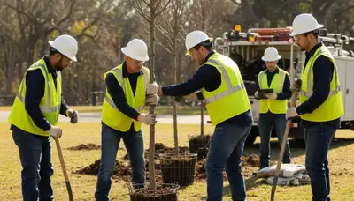 Memphis, TN arborist planting a new tree for a residential landscape service