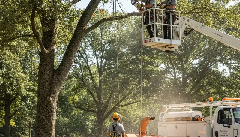 Memphis arborist pruning a tree to improve health and safety in a residential yard