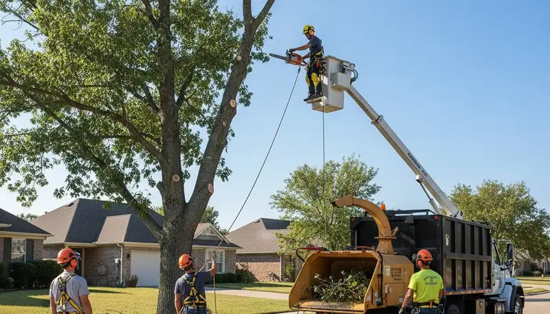 Memphis, TN tree removal crew safely removing a hazardous tree for a local property owner