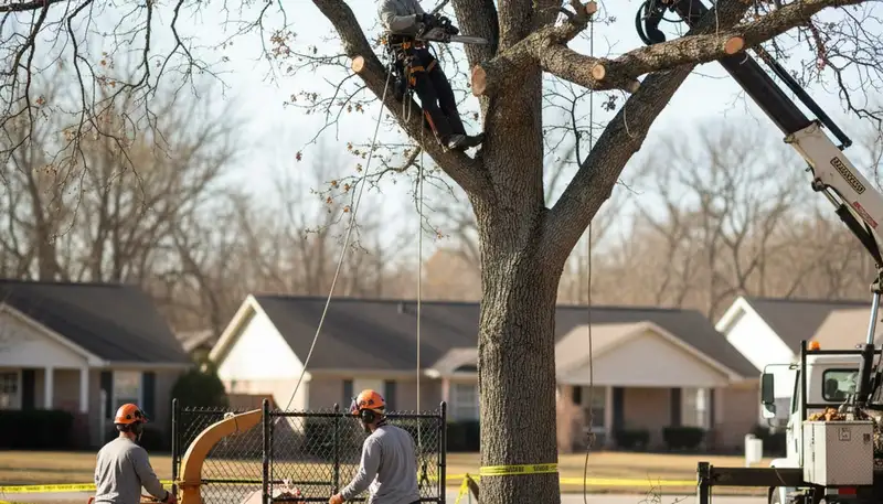 Memphis, TN tree removal crew safely removing a hazardous tree from a residential property