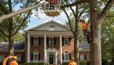 Tree service crew removing a tree in Memphis, TN for safe property clearing