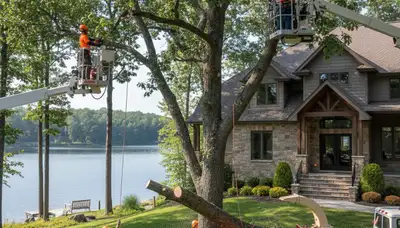 Tree service crew removing a tree in Memphis, TN for safe property cleanup
